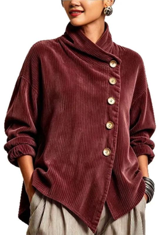 Clara™ | Burgundy Corduroy Button-Up Jacket