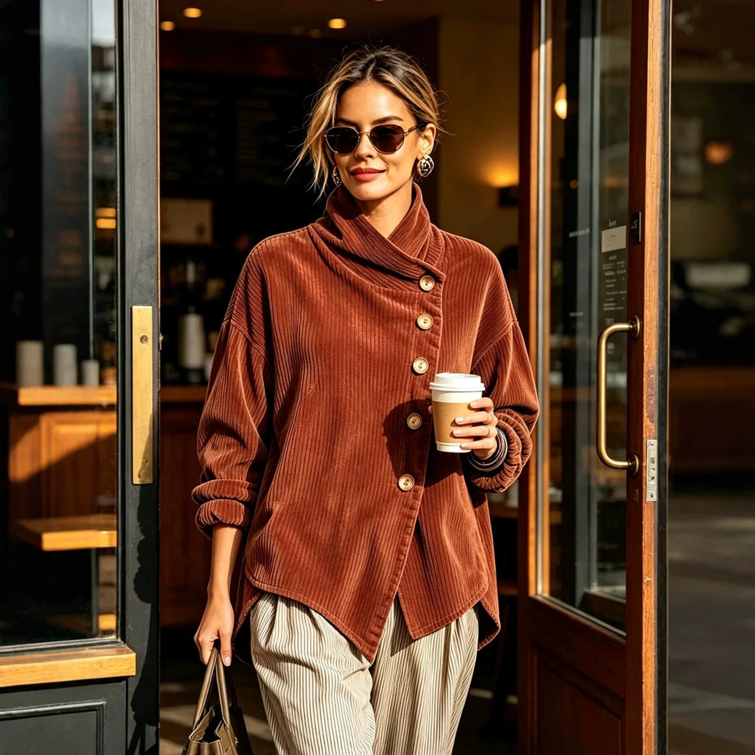 Nora | Charcoal Corduroy Button-Up Top