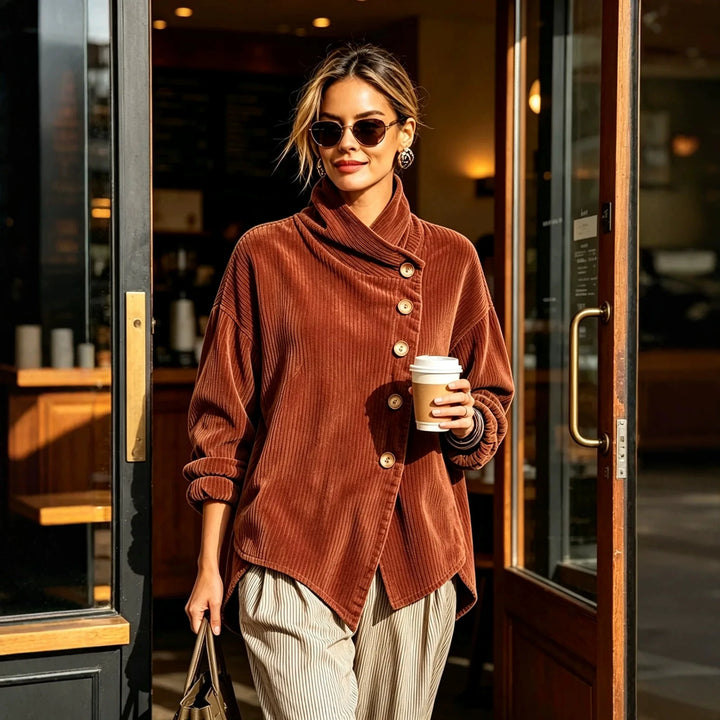 Nora | Charcoal Corduroy Button-Up Top