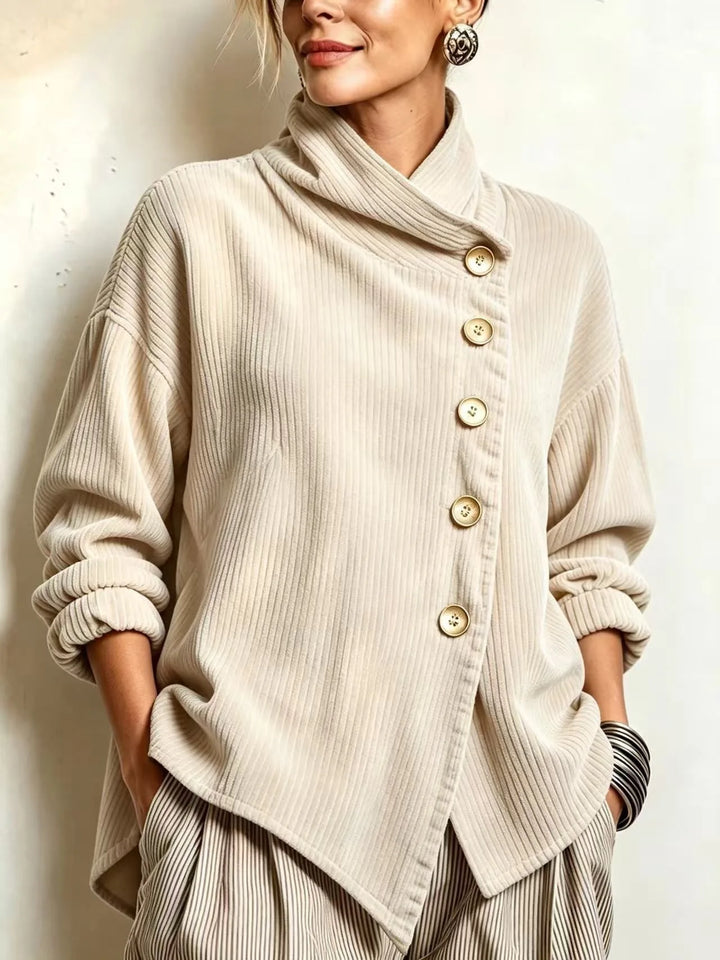 Evelyn | Cream Corduroy Button-Up Top