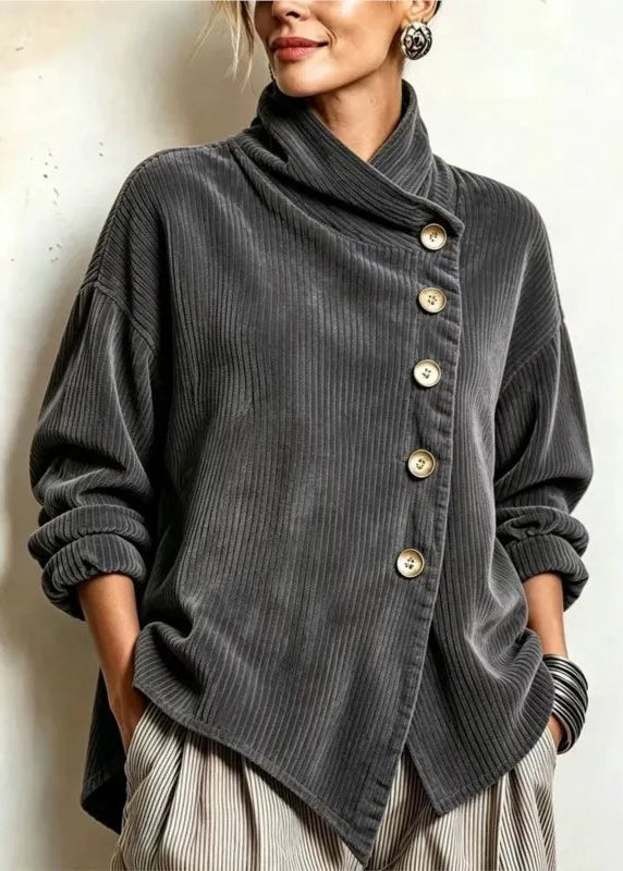 Nora | Charcoal Corduroy Button-Up Top