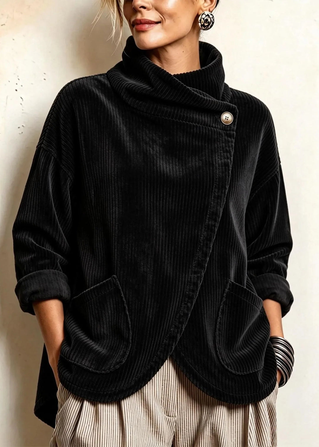 Jenna | Black Corduroy Wrap Top