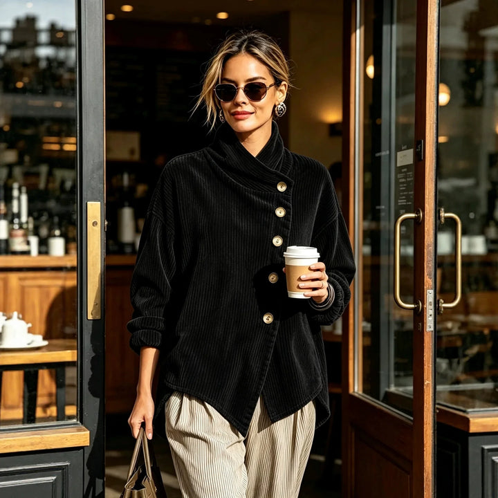 Amelia | Black Corduroy Button-Up Top