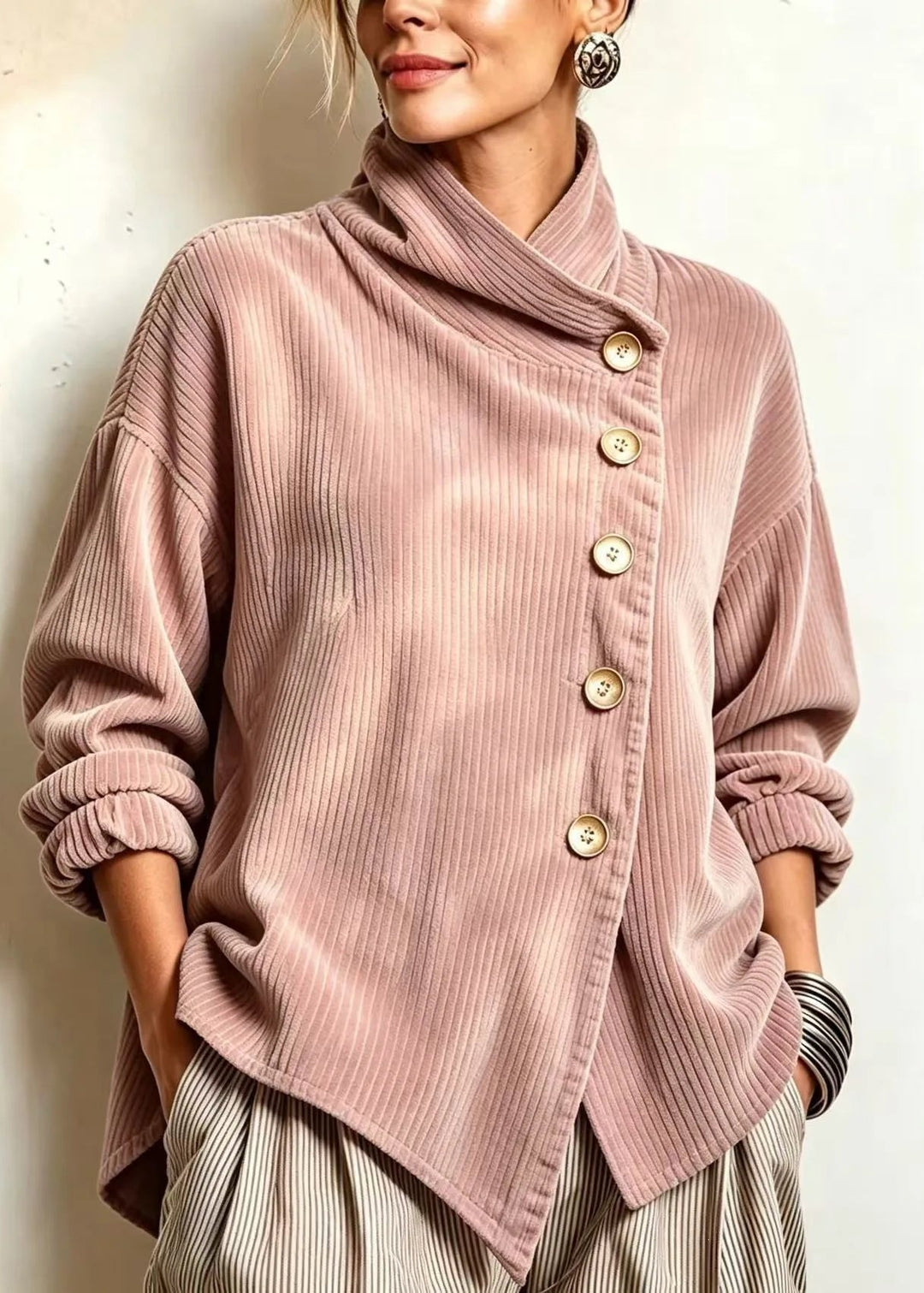 Sophie | Dusty Rose Corduroy Button-Up Top