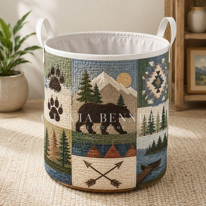 Rustic Bear Quilted Laundry Basket