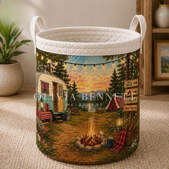 Mountain Camper Wildflower Camping Quilted Laundry Basket