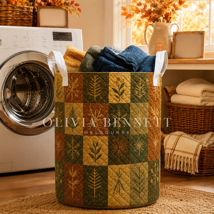 Autumn Leaf Patchwork Laundry Quilted Laundry Basket