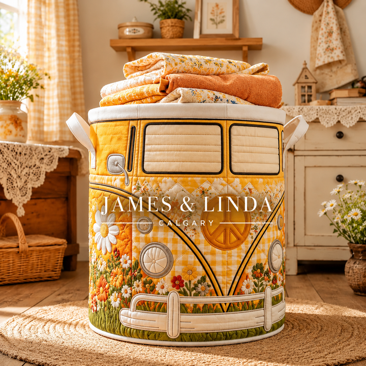 Hippie Van Quilted Laundry Basket