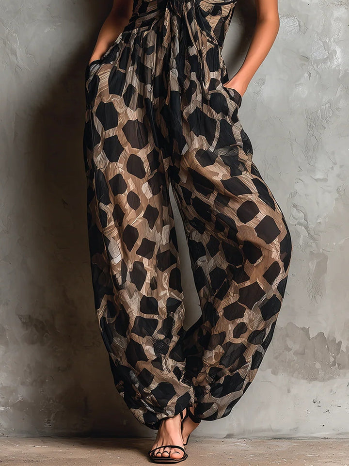 Roberta | Black Animal Print Chiffon Jumpsuit