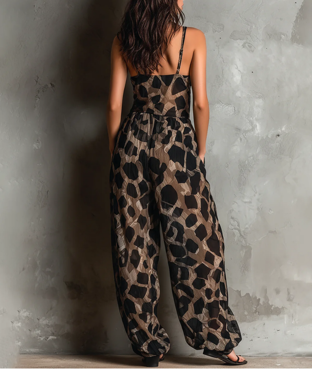 Roberta | Black Animal Print Chiffon Jumpsuit