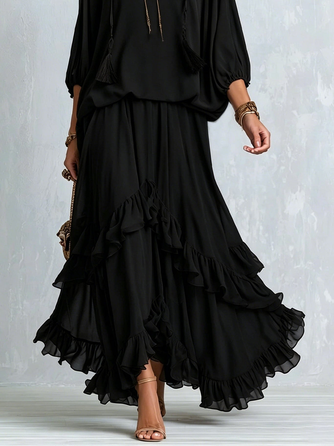Lavinia | Two-Piece Chiffon Set with Tassels