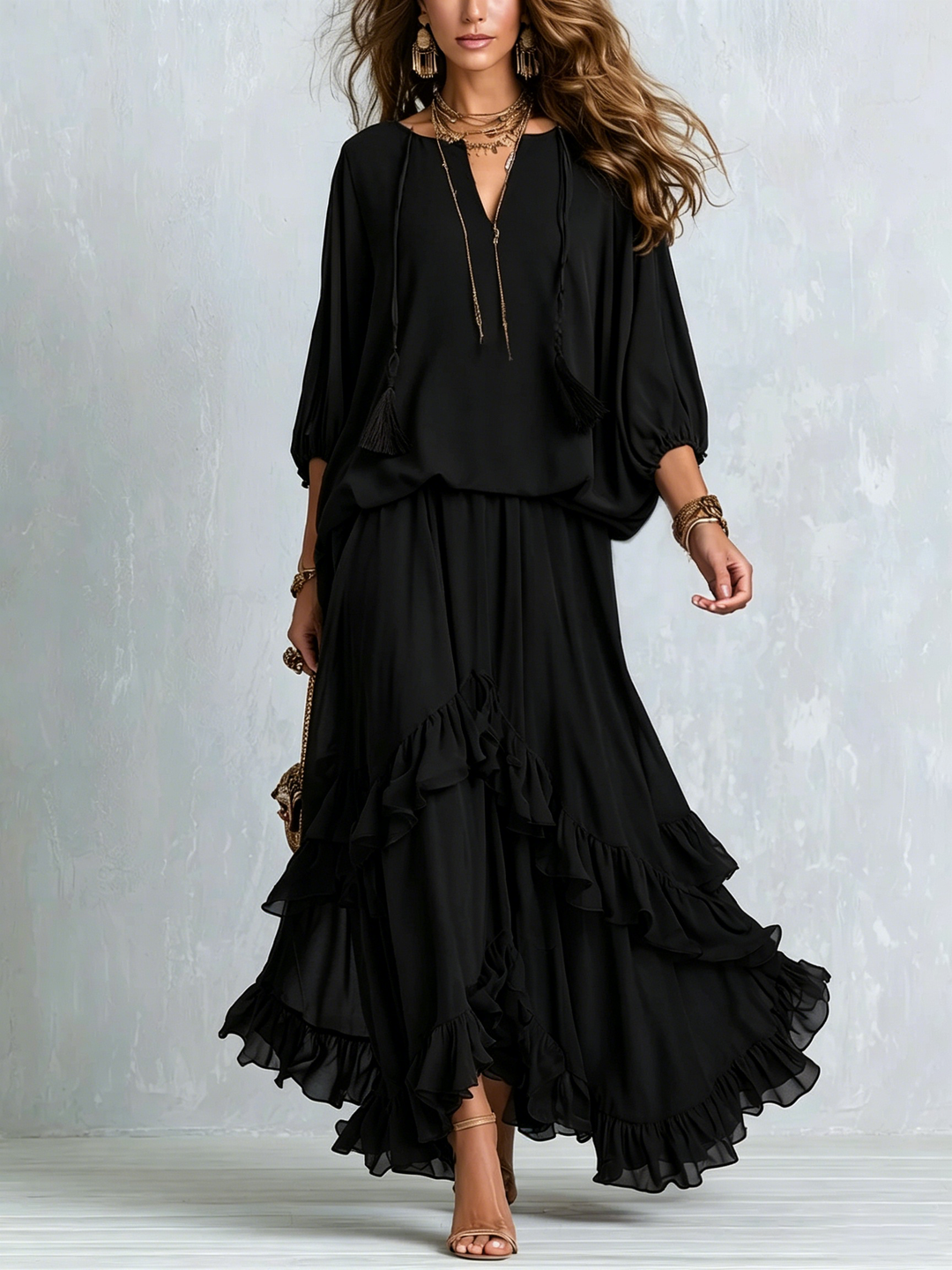 Lavinia | Two-Piece Chiffon Set with Tassels