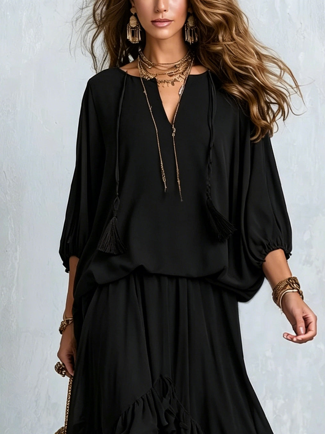Lavinia | Two-Piece Chiffon Set with Tassels