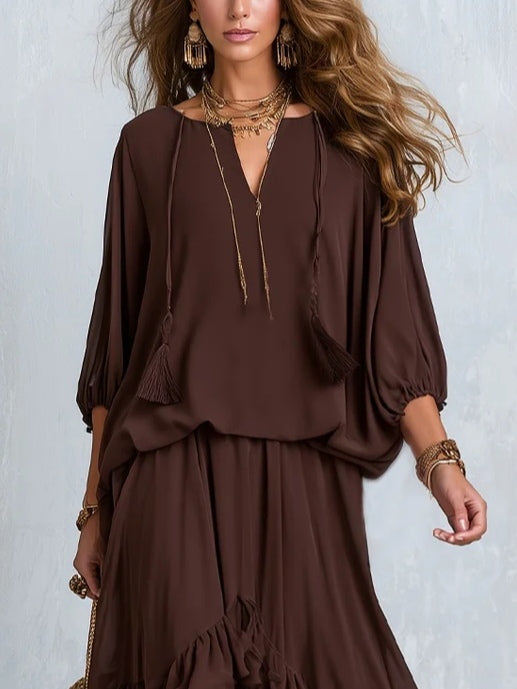 Lavinia | Two-Piece Chiffon Set with Tassels