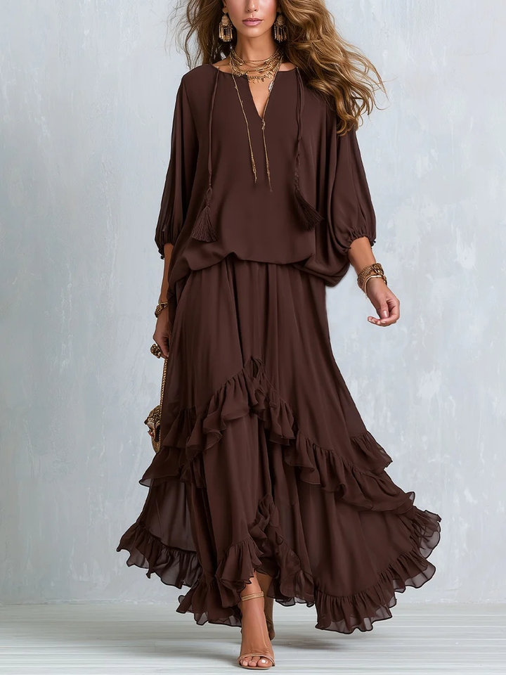 Lavinia | Two-Piece Chiffon Set with Tassels