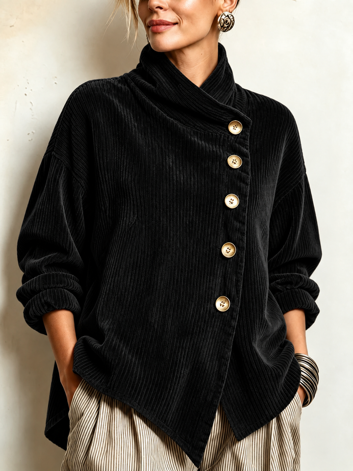 Amelia | Black Corduroy Button-Up Top