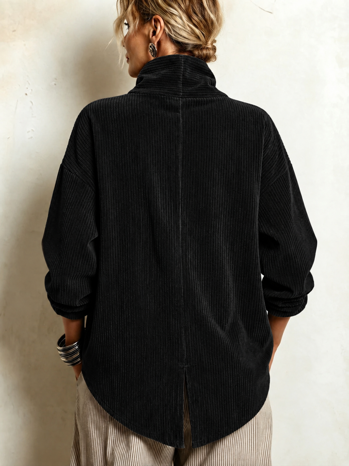 Amelia | Black Corduroy Button-Up Top