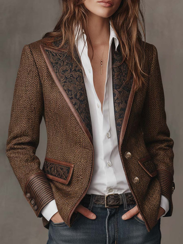 Elaine | Herringbone Print Blazer
