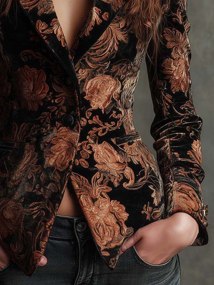 Patricia | Black & Bronze Floral Blazer