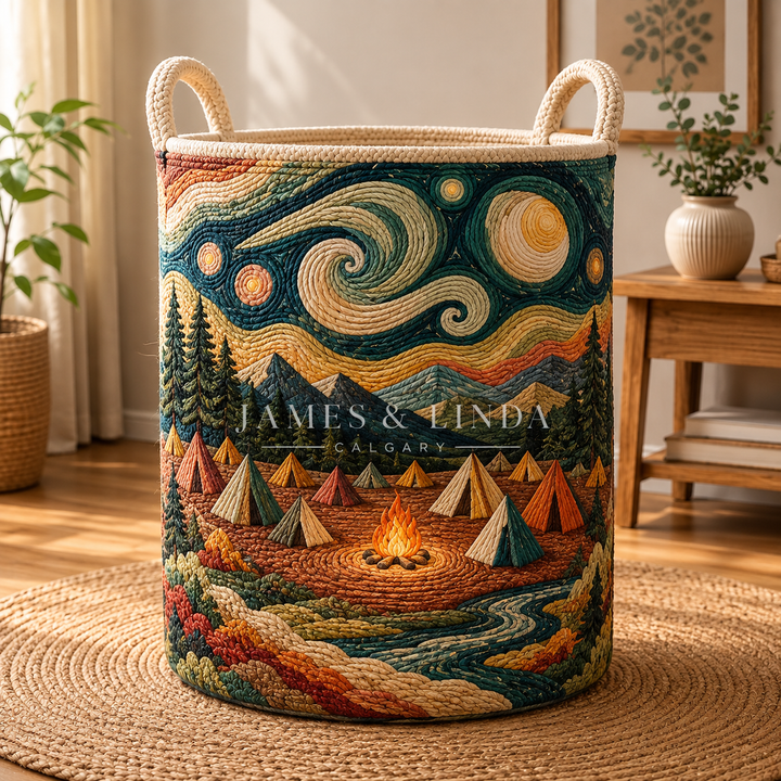 Retro Campfire Quilted Laundry Basket
