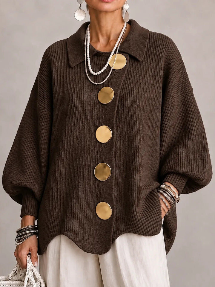 Graziella | Oversized Ribbed Cardigan with Scalloped Hem, Chocolate Brown