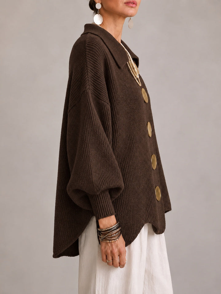 Graziella | Oversized Ribbed Cardigan with Scalloped Hem, Chocolate Brown