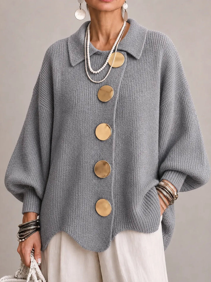 Rosanna | Oversized Ribbed Cardigan with Scalloped Hem, Gray