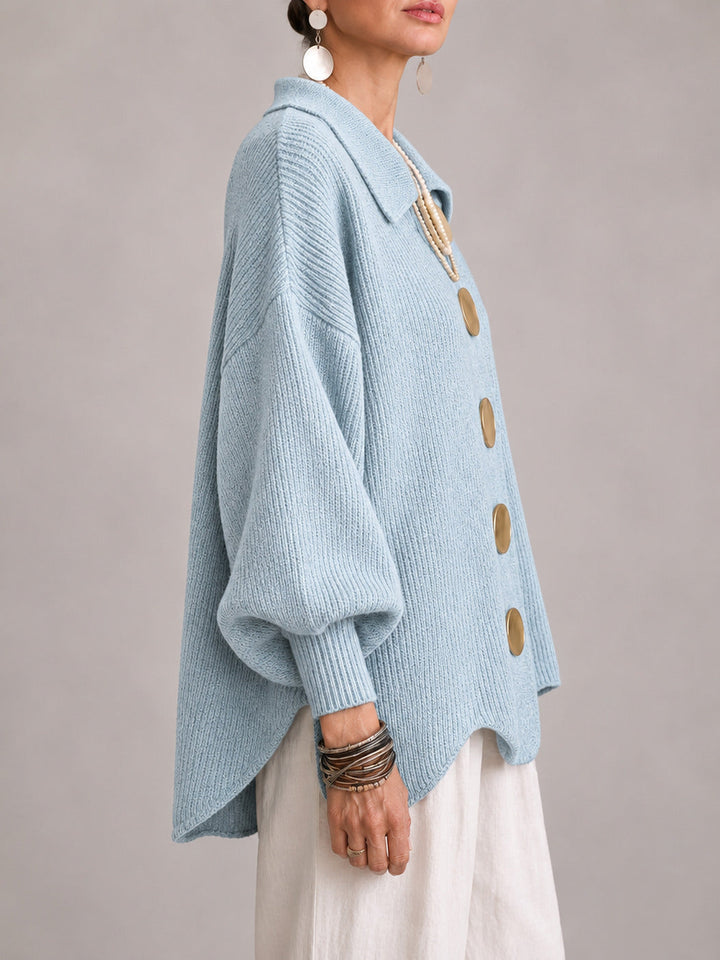 Oriana | Oversized Ribbed Cardigan with Scalloped Hem, Dusty Blue