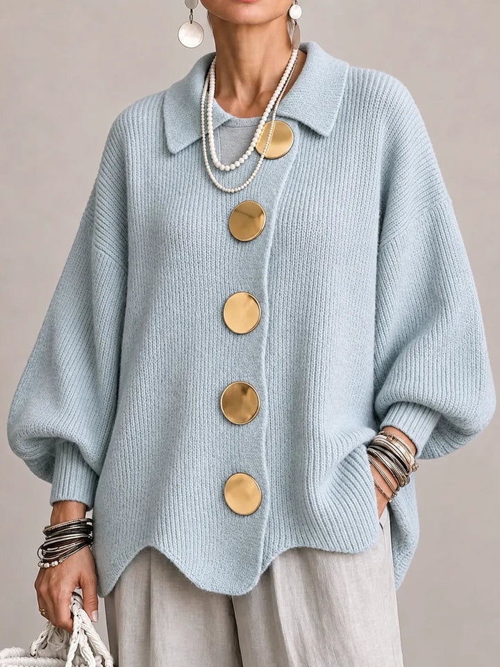 Oriana | Oversized Ribbed Cardigan with Scalloped Hem, Dusty Blue