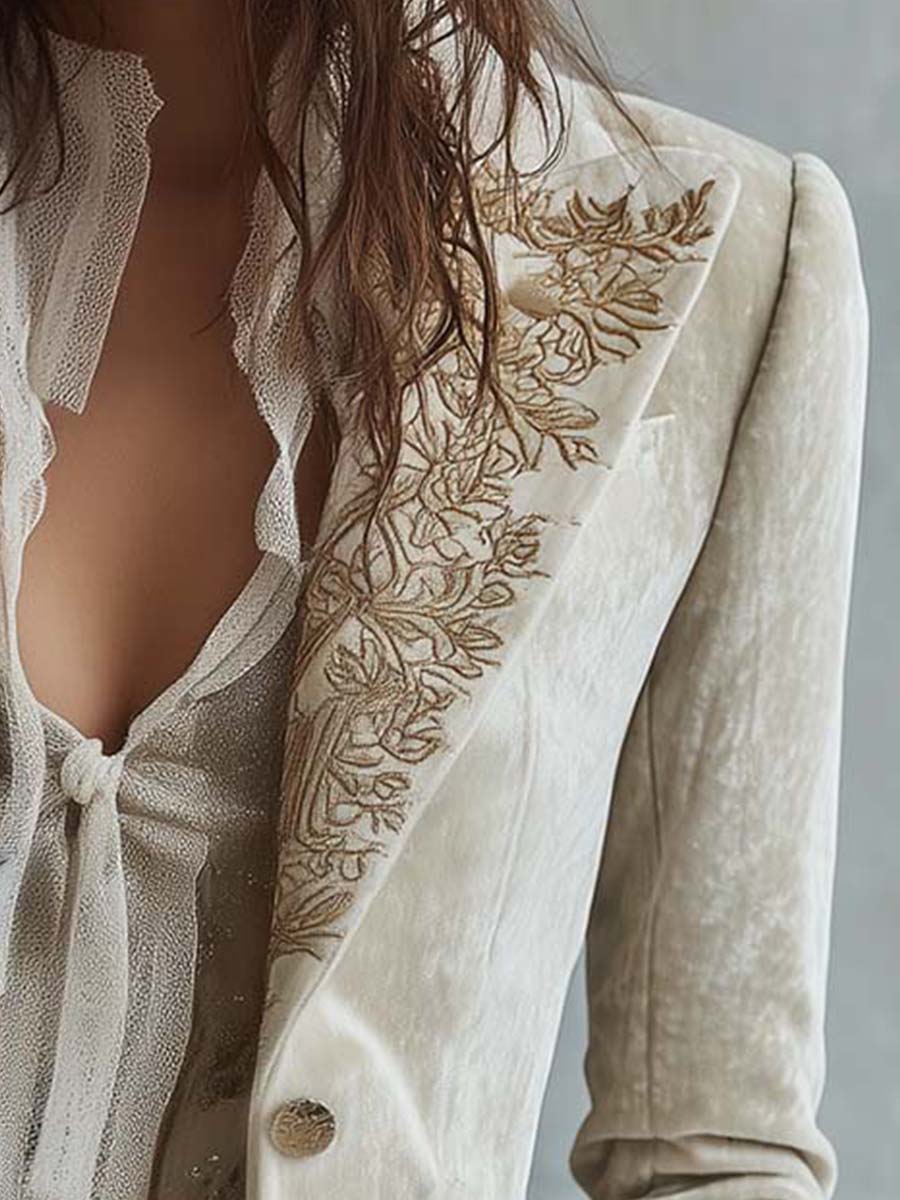 Claire | Embroidered Ivory Blazer