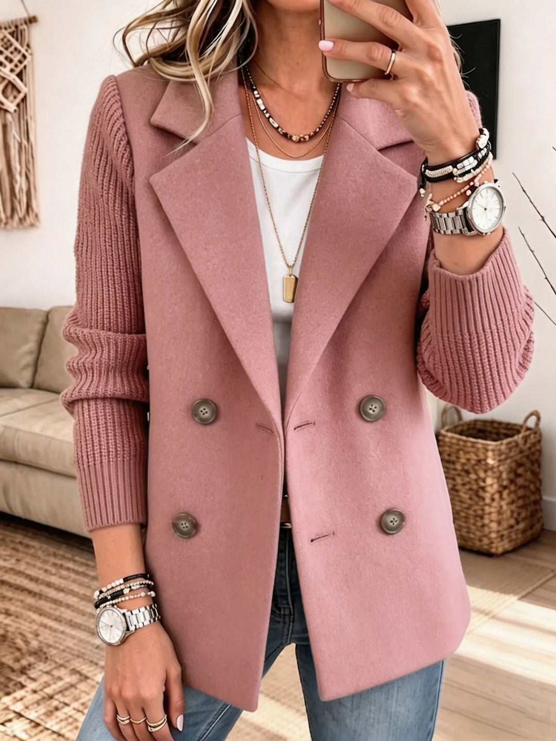 Carla | Elegant Blazer with Knit Sleeves