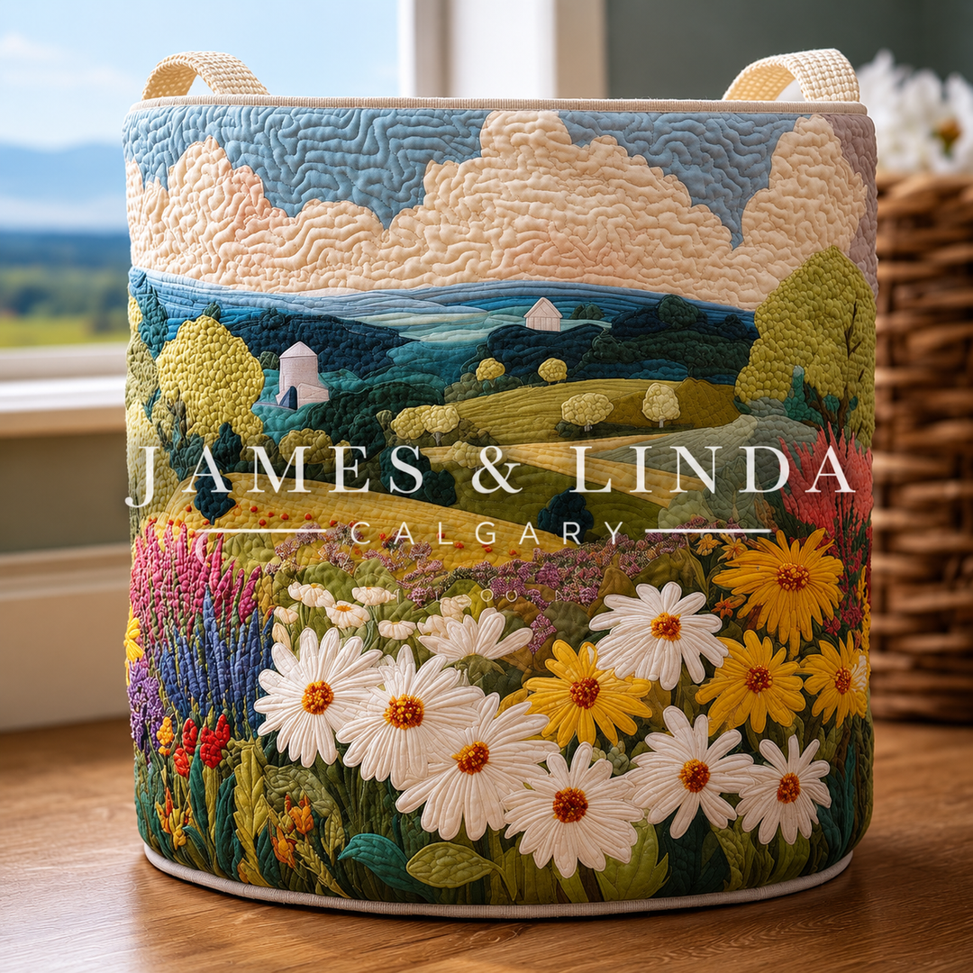 Daisy Meadow Quilted Laundry Basket