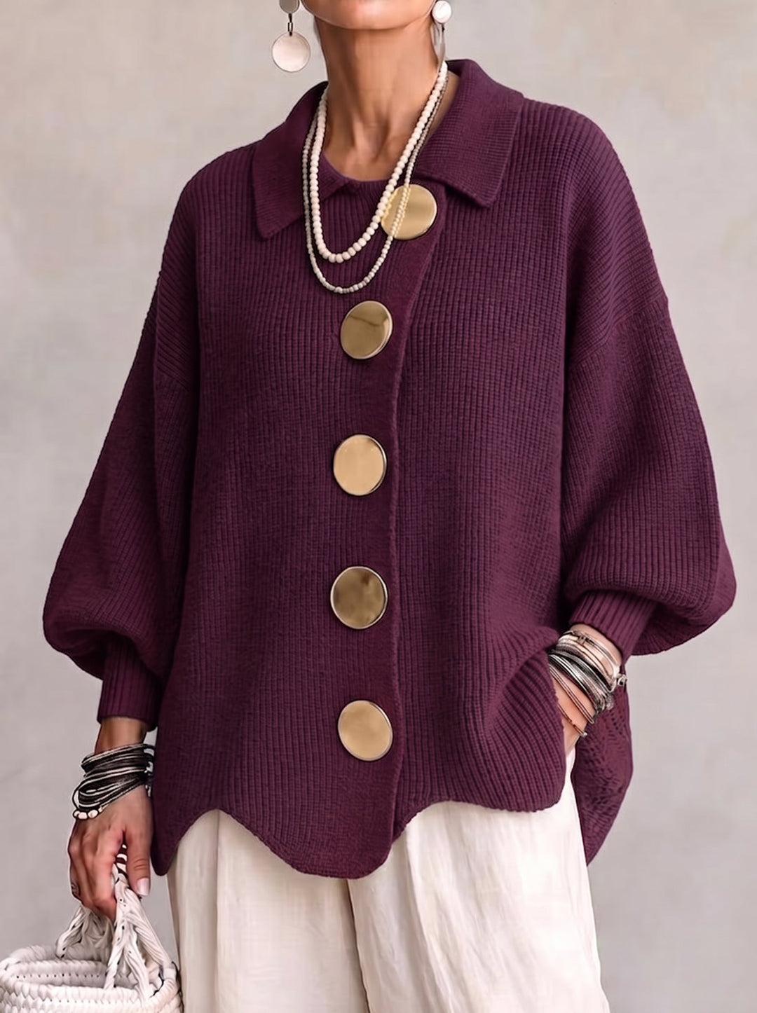 Charlotte | Oversized Collared Cardigan with Statement Buttons