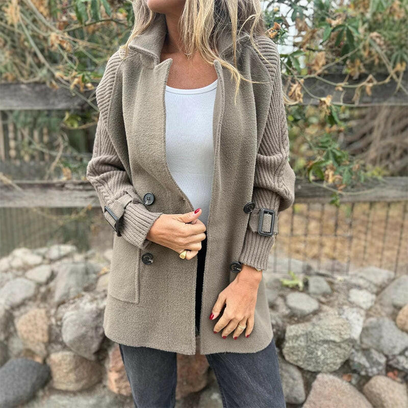Rosanna | Double-Breasted Coat with Knit Sleeves